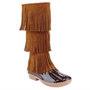 Brown Fringe Winter Boots with Waterproof Base